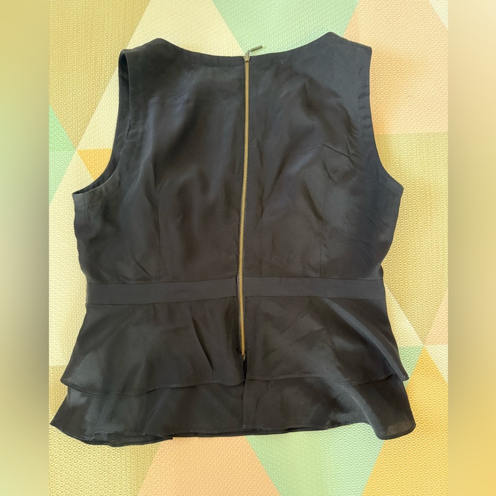 Nanette Lepore Black Sleeveless Peplum Ruffle Silk Top Size 10 - Picture 8 of 9
